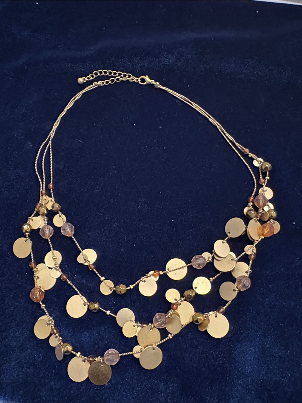 VTG Premier Designs "Coastal" Multi-Strand Layered Gold Disc Statement Necklace